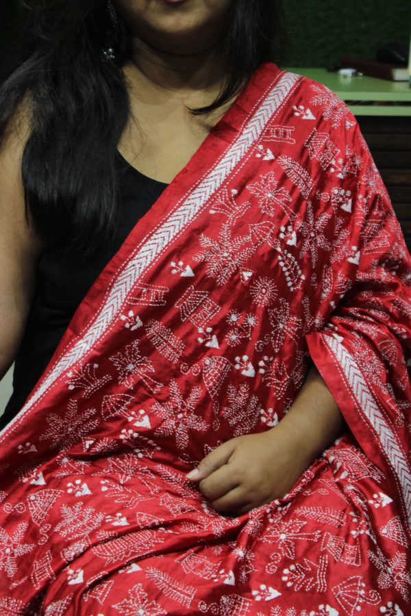 Kantha Folk Dupatta on Silk