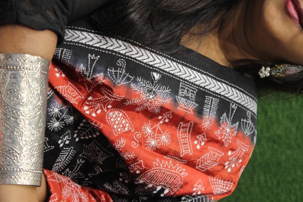 Kantha Folk Dupatta on Silk - Image 2