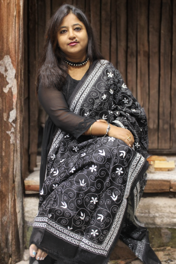 Kantha Dupatta on Silk - Image 2